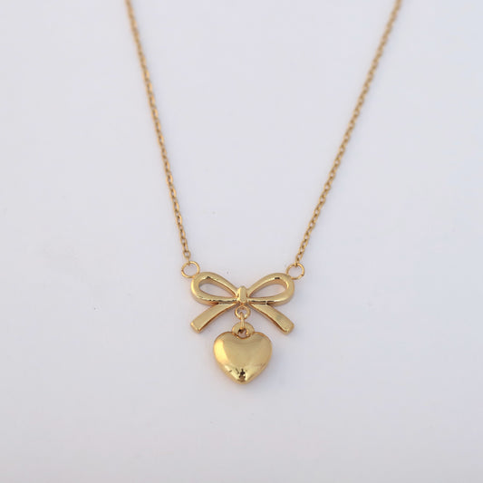 Elegant Bow & Heart Pendant Necklace - ZIPPORY