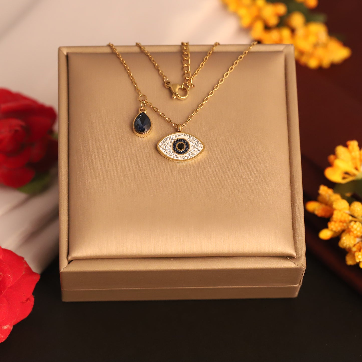Evil Eye with Royal Gem Pendant Necklace - ZIPPORY
