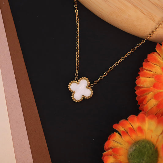 22K Gold Plated White Clover Necklace - ZIPPORY