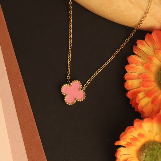 22K Gold Plated Pink Clover Necklace - ZIPPORY