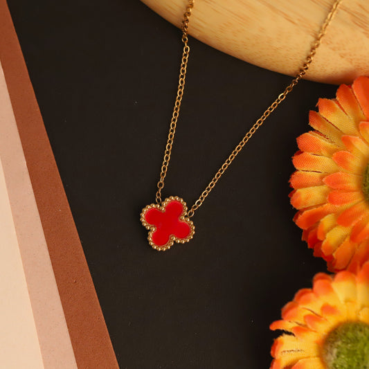 22K Gold Plated Red Clover Necklace - ZIPPORY
