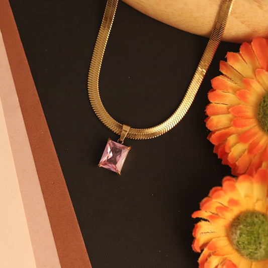 Pink Gem Snake Chain Necklace - ZIPPORY