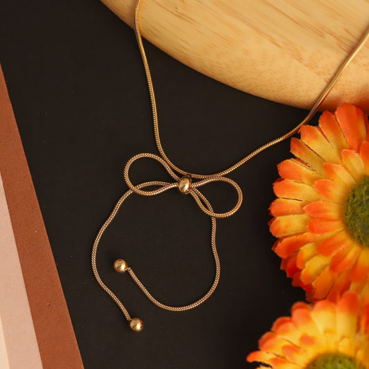 Minimalist Bow-Tie 22K Gold Plated Necklace - ZIPPORY