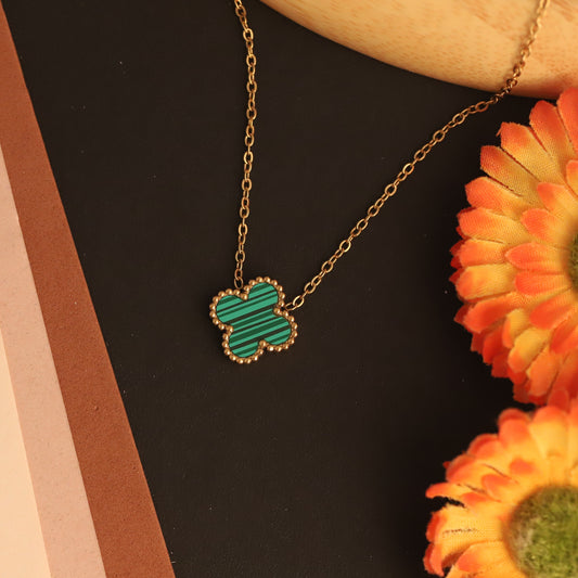 22K Gold Plated Green Clover Necklace - ZIPPORY