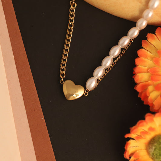 Elegant Pearl and Gold Finish Dual Chain Necklace - ZIPPORY