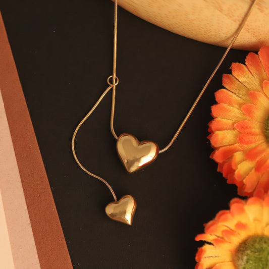 Modern Romance Dual Heart Gold Plated Necklace - ZIPPORY