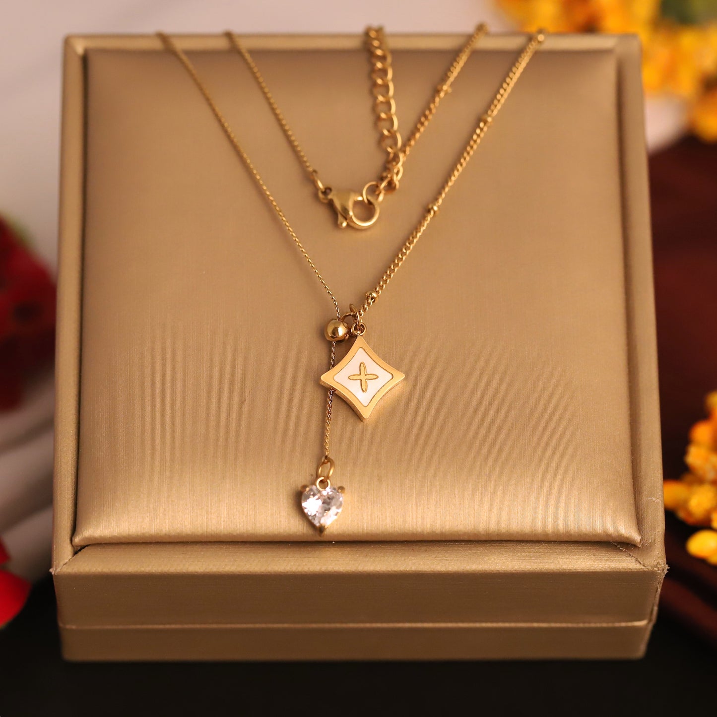 Golden Embrace Heart Charm Pendant Necklace - ZIPPORY
