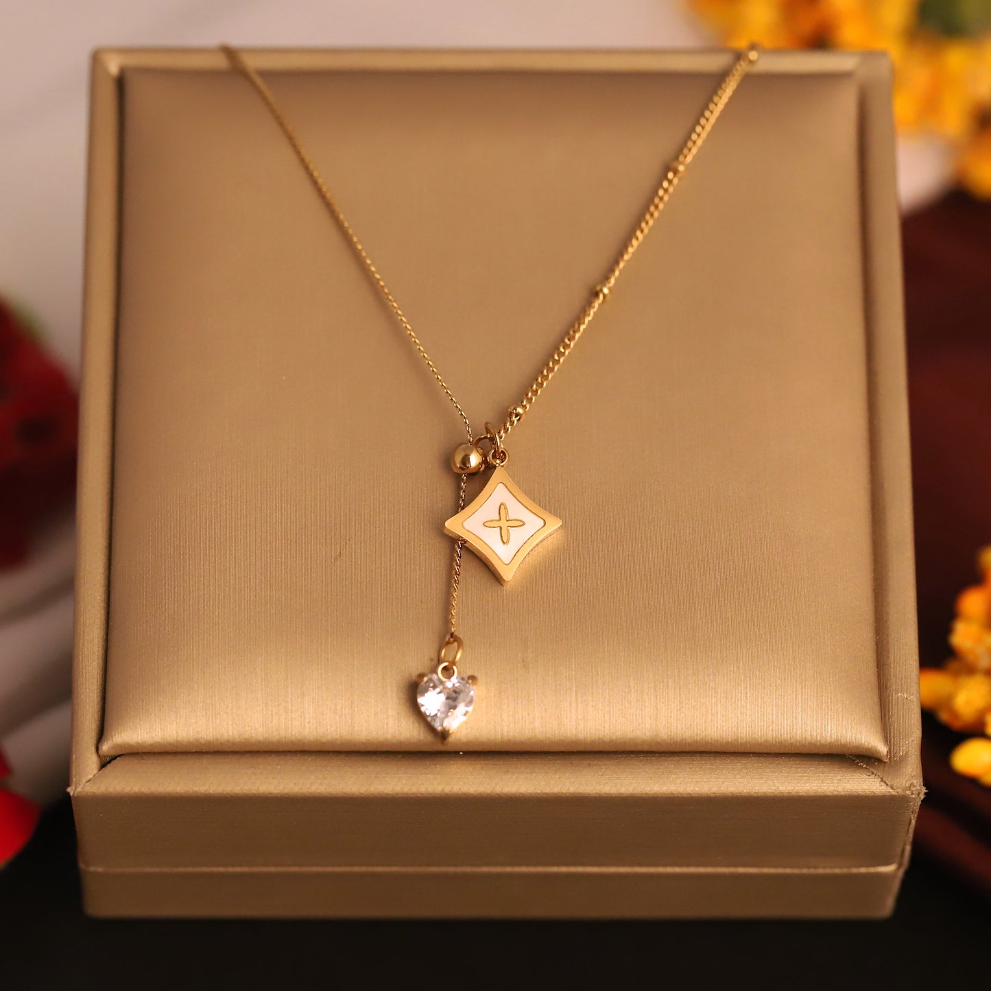 Golden Embrace Heart Charm Pendant Necklace - ZIPPORY