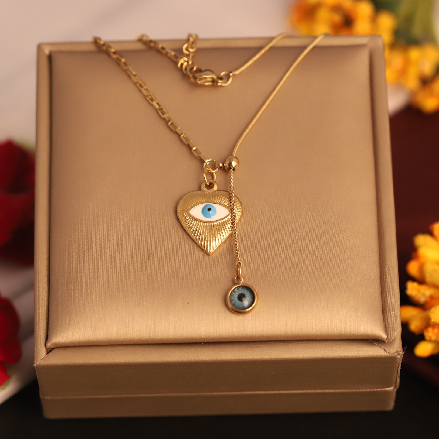 Aura Heart Evil Eye Pendant Necklace - ZIPPORY