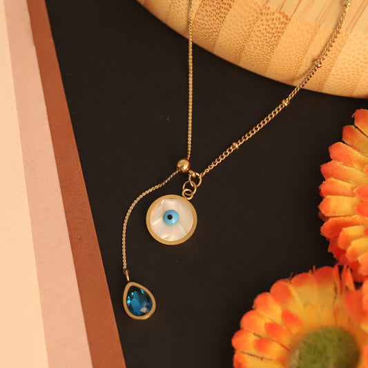 Evil Eye and Blue Gem Pendant Necklace - ZIPPORY