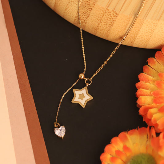 Star and Crsytal Heart Drop Pendant Necklace - ZIPPORY