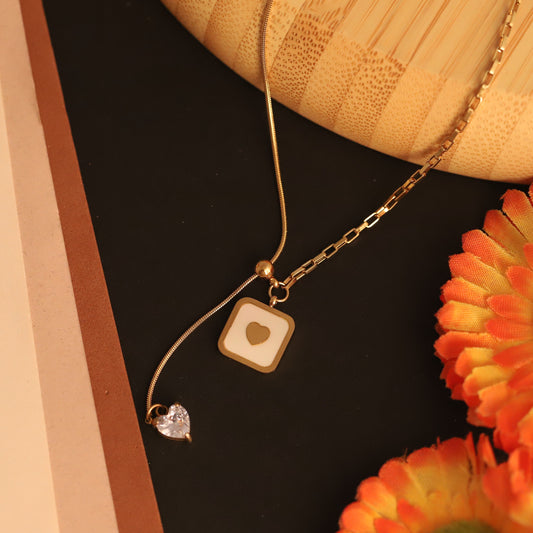 Chic Gold Heart Crystal Drop Pendant Necklace - ZIPPORY