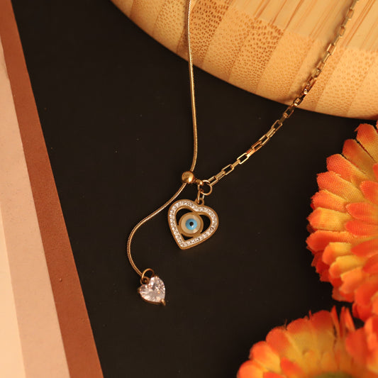 Heart Evil Eye Pendant Necklace - ZIPPORY