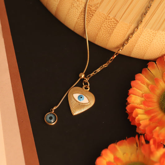 Aura Heart Evil Eye Pendant Necklace - ZIPPORY