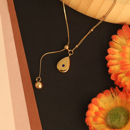 Elegant Teardrop with Subtle Blue Stone Pendant Necklace - ZIPPORY
