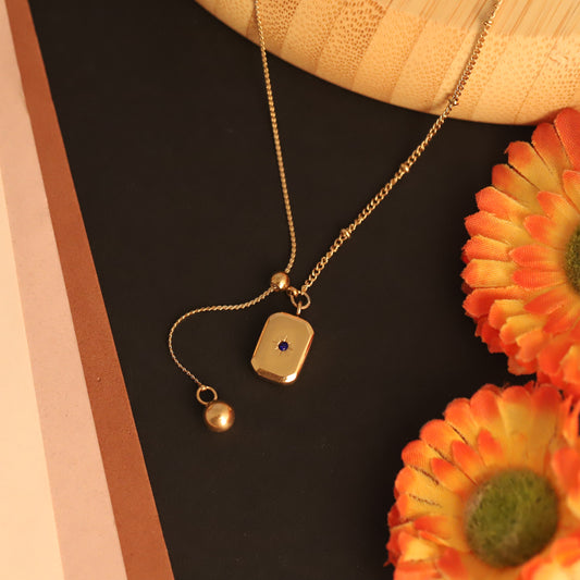 Subtle Blue Stone with Sleek Rectangular Pendant Necklace - ZIPPORY