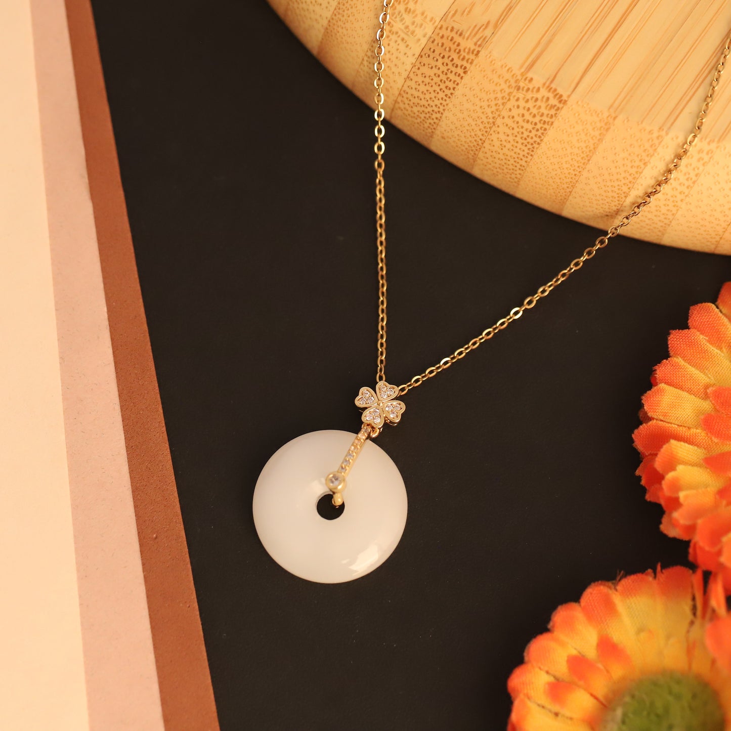 Ivory Bloom Pendant Necklace -Jade-Inspired Charm - ZIPPORY