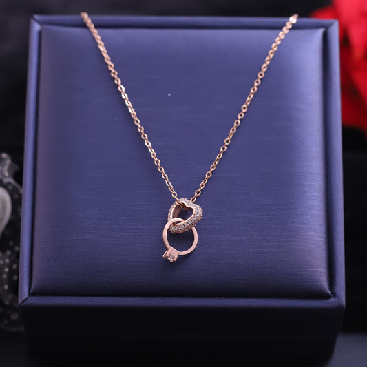 Stunning Rose Gold-Plated Heart-Ring Intertwined Necklace - ZIPPORY