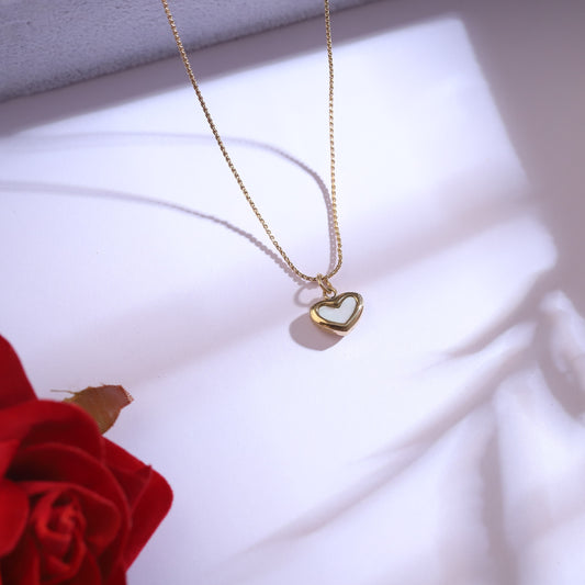 Elegant White Heart Enamel Pendant Necklace Set- 22K Gold Plated - ZIPPORY