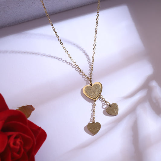 Dainty Gold Heart Jewelry Set - Necklace & Stud Earrings - ZIPPORY