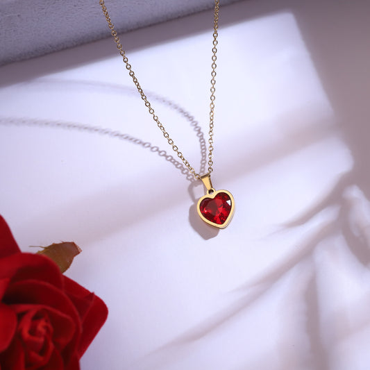 Romantic Red Heart Necklace Jewelry Set-22K Gold Plated - ZIPPORY