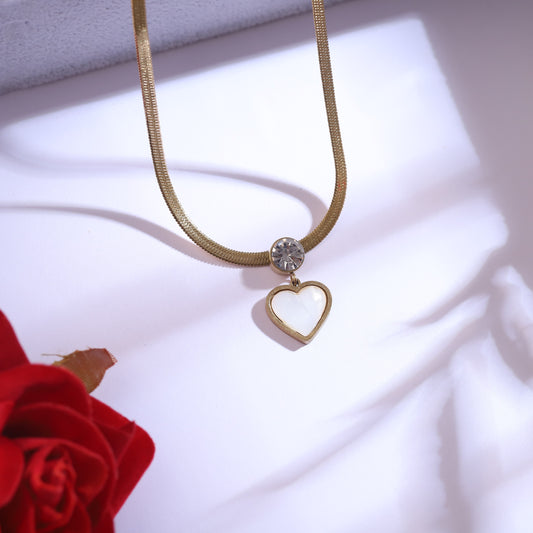 Elegant White Heart Crystal Charm Jewelry Necklace Set - 22K Gold Plated - ZIPPORY