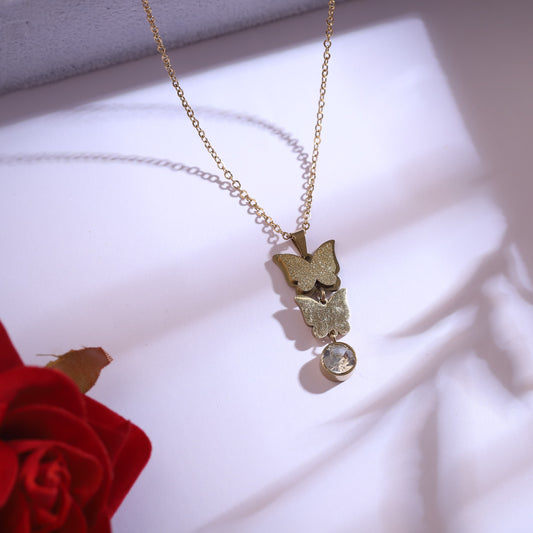 Golden Butterfly Necklace Jewelry Set – 22K Gold-Plated - ZIPPORY