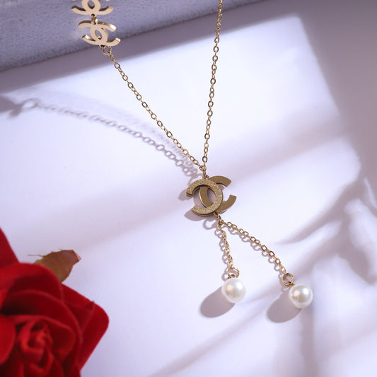 Elegant Pearl Drop Necklace Jewelry Set – 22K Gold-Plated - ZIPPORY