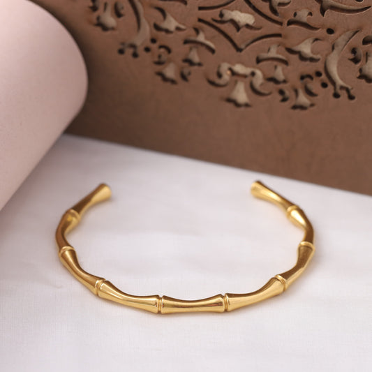 Bamboo Cuff Bracelet-Gold Plated Bamboo Shape - ZIPPORY