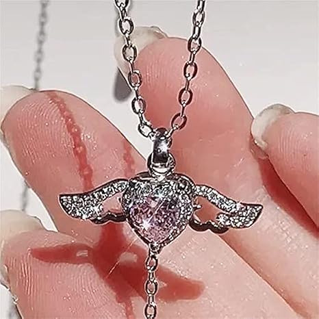 Angel Wing Heart Stone Minimalist Necklace - ZIPPORY