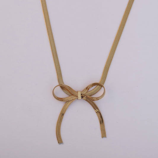Bold Bow Pendant Necklace – Thick Snake Chain - ZIPPORY