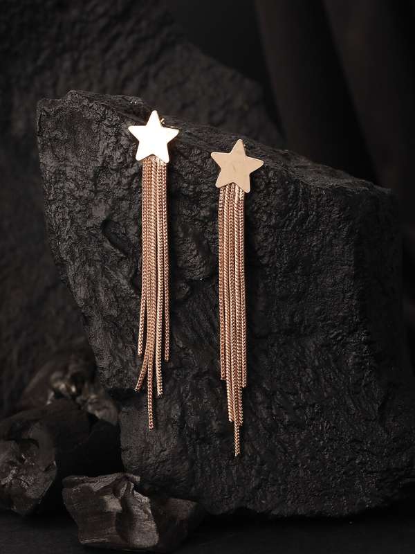 Bold Star Shaped Chain Dangle Earrings - ZIPPORY