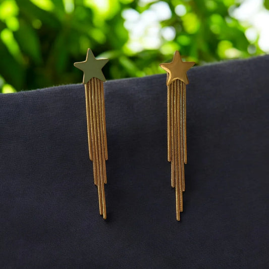 Bold Star Shaped Chain Dangle Earrings - ZIPPORY