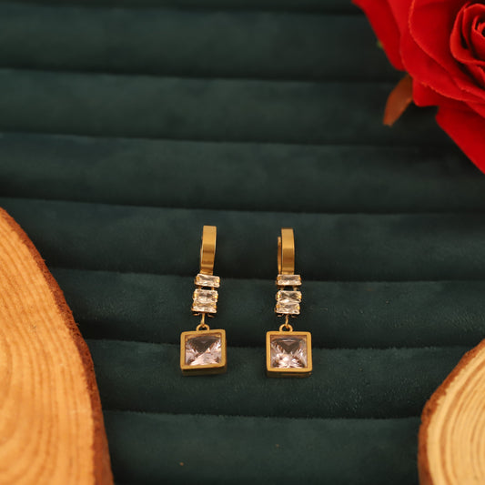 Charming Crystal Square Hoop Drop Earrings - ZIPPORY