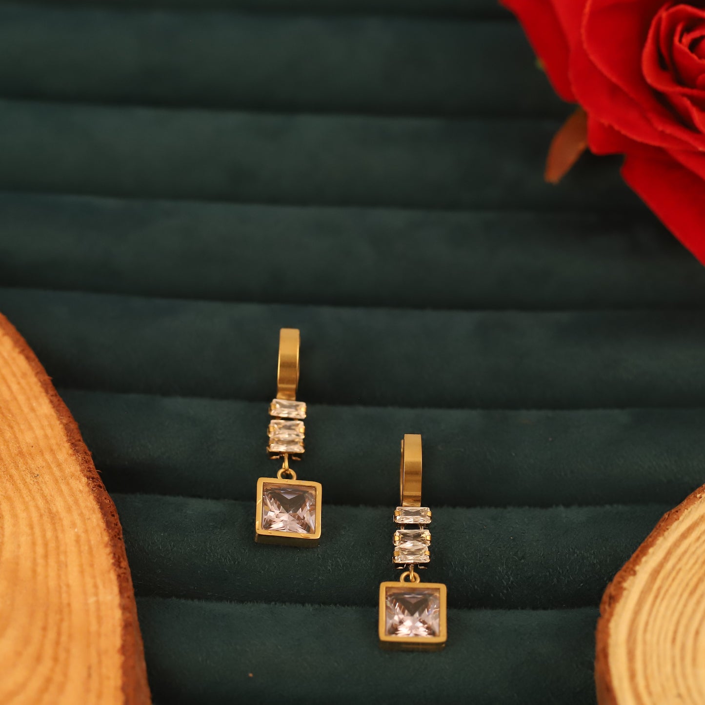 Charming Crystal Square Hoop Drop Earrings - ZIPPORY