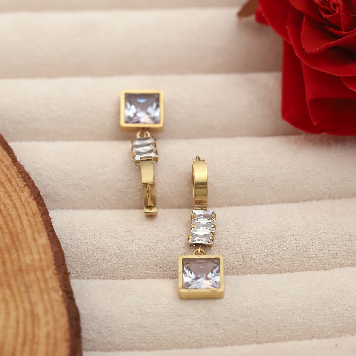 Charming Crystal Square Hoop Drop Earrings - ZIPPORY