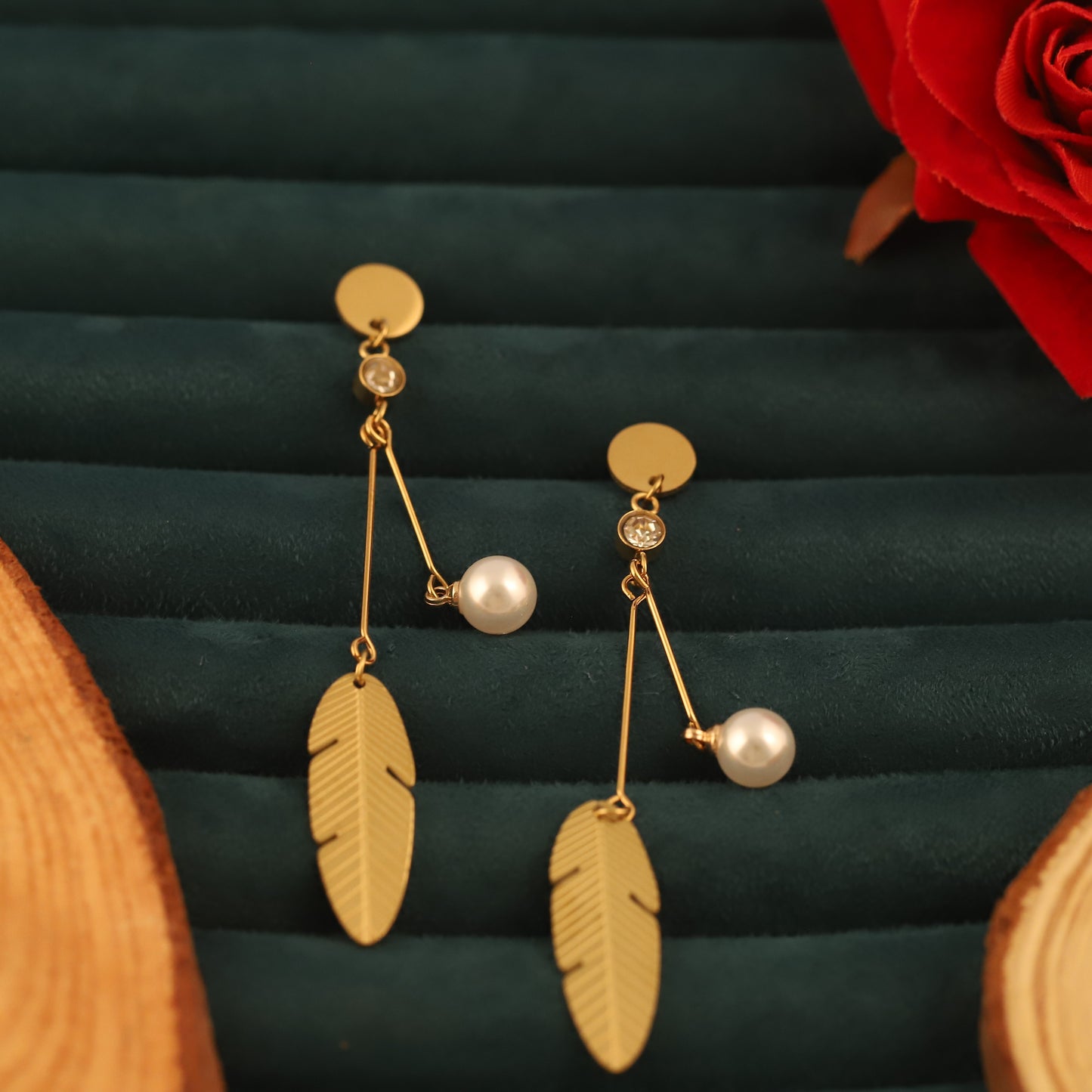 Charming Pearl Leaf Dangle Earrings - ZIPPORY