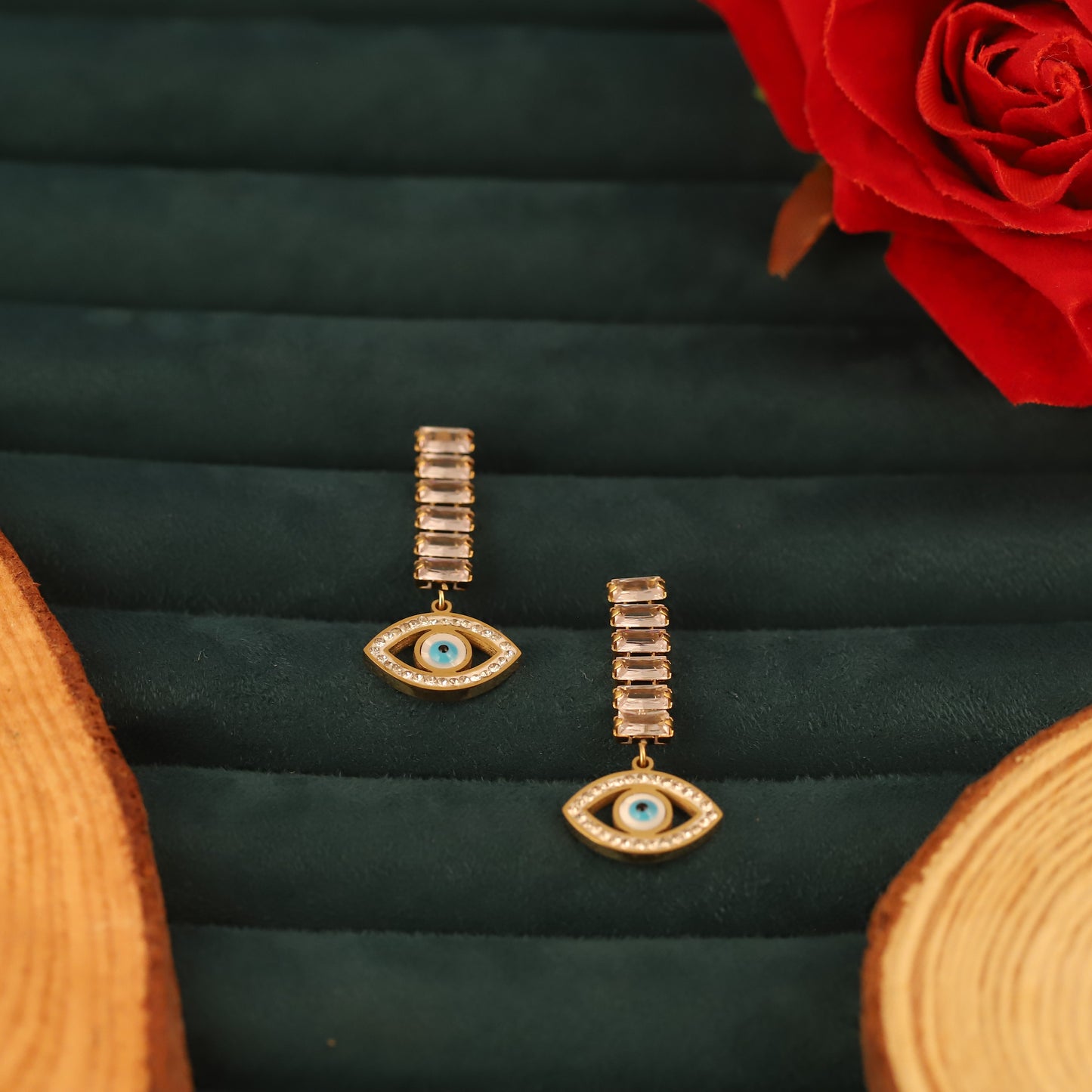 Crystal Evil Eye Drop Earrings - ZIPPORY