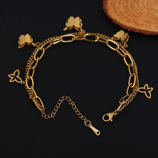 Cute Butterfly Gold Double Chain Bracelet - ZIPPORY
