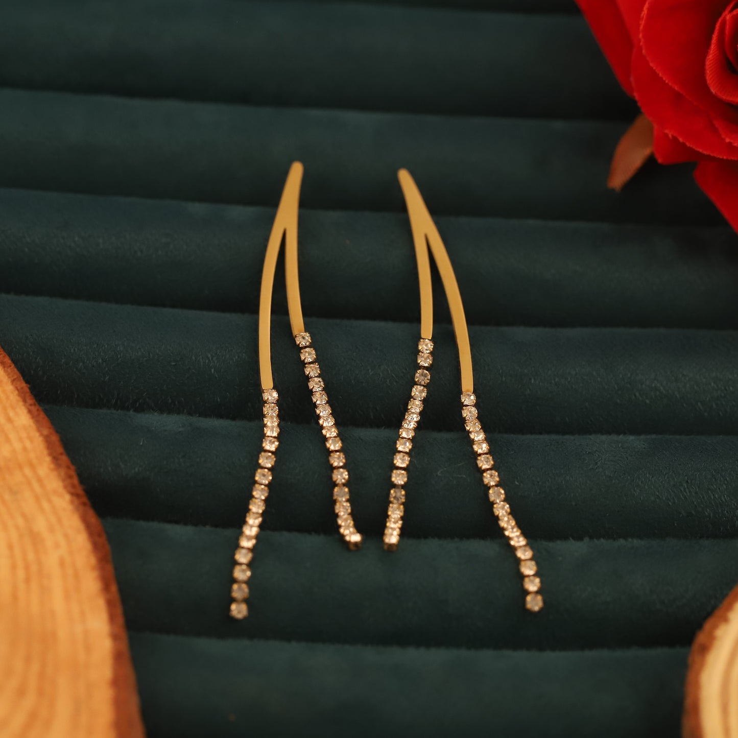 Dazzling Gold Crystal Dangle Earrings - ZIPPORY