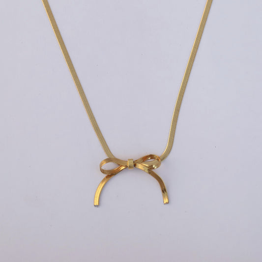 Elegant Bow Pendant Necklace-Slim Snake Chain - ZIPPORY