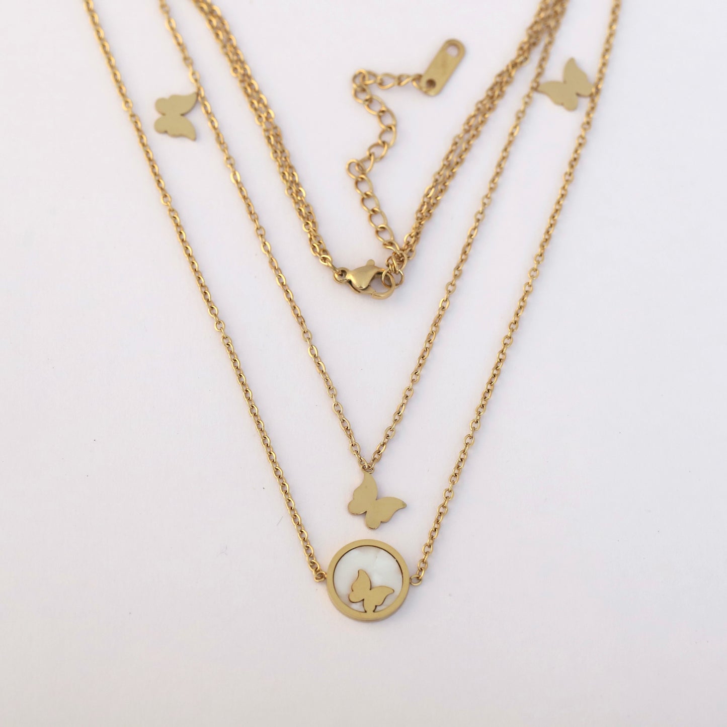 Elegant Gold Plated Butterfly Pendant Necklace – Layered Dual Chain Design - ZIPPORY