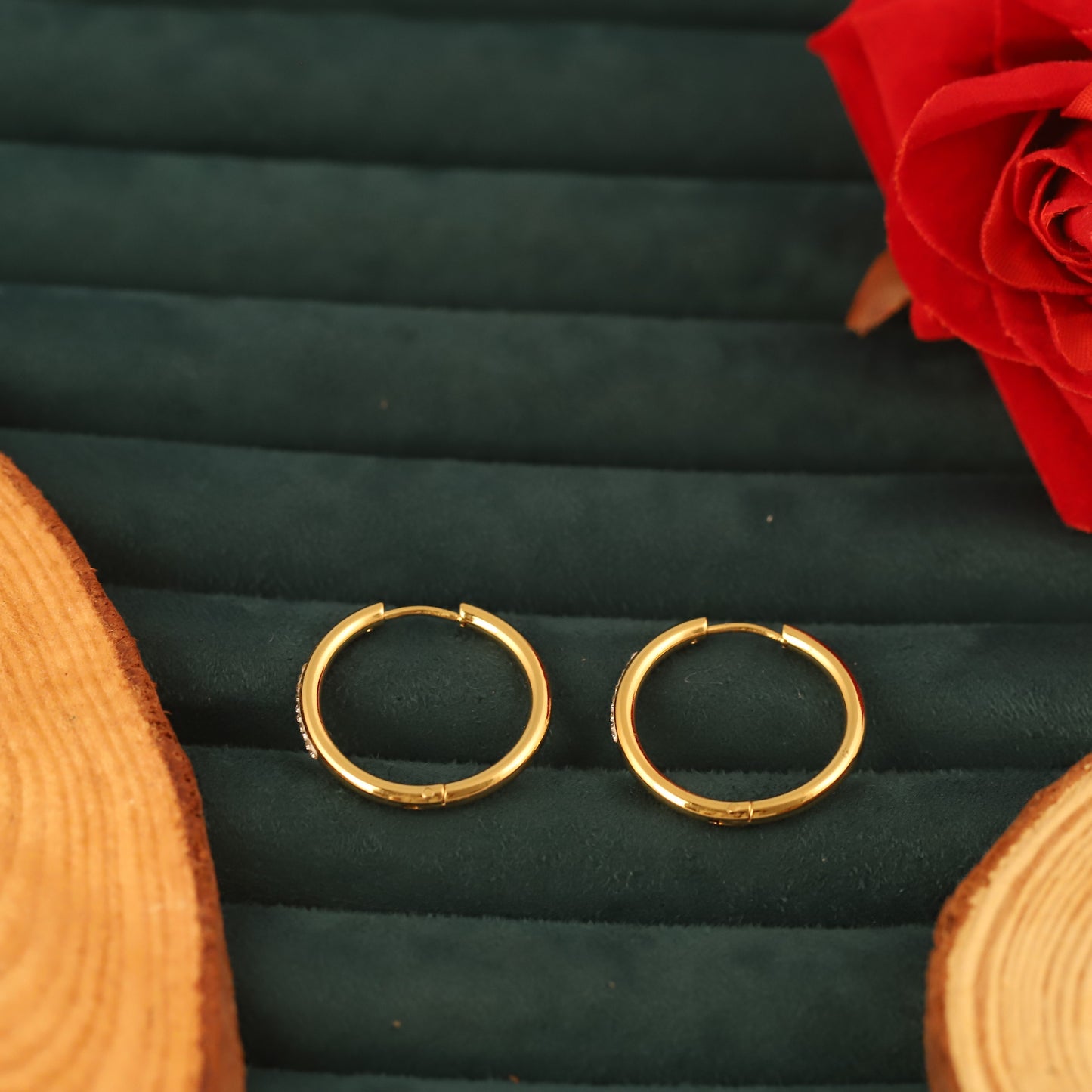 Fashion Gold Stone Hoop Earrings - ZIPPORY