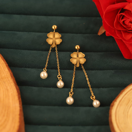 Flower Pearl Bead Dangle Earrings - ZIPPORY