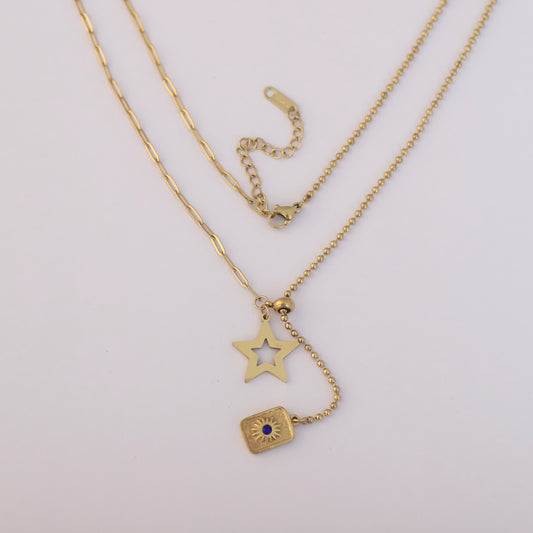 Gold Plated Star and Charm Necklace - ZIPPORY
