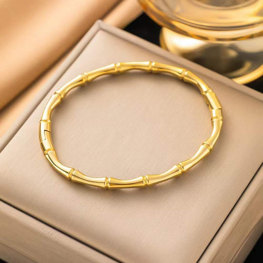 Golden Bamboo Stainless Steel Bracelet side openable - ZIPPORY