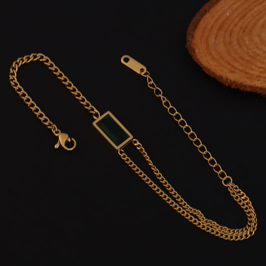 Green Gem Double Chain Bracelet - ZIPPORY