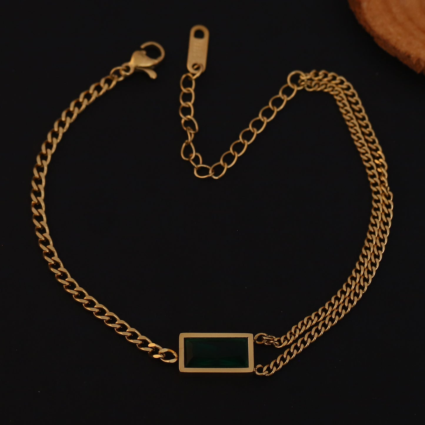 Green Gem Double Chain Bracelet - ZIPPORY
