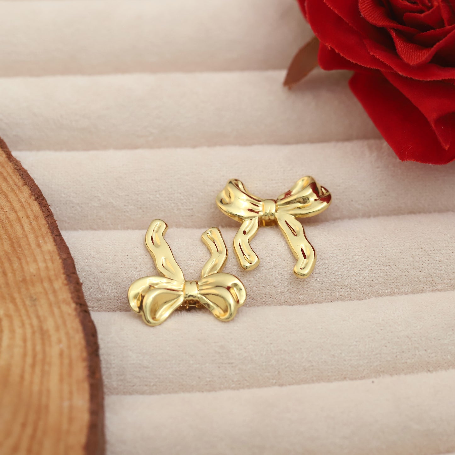 Korean Bow Ribbon Studded Drop Earrings - ZIPPORY