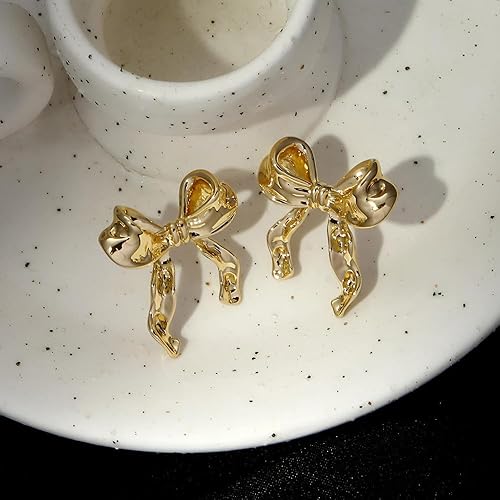 Korean Bow Ribbon Studded Drop Earrings - ZIPPORY